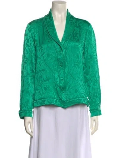 Pre-owned Alexis Printed Long Sleeve Button-up Top In Green