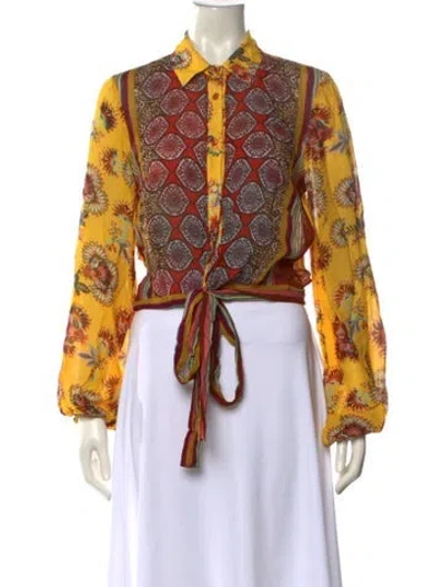 Pre-owned Alexis Printed Long Sleeve Crop Top In Yellow
