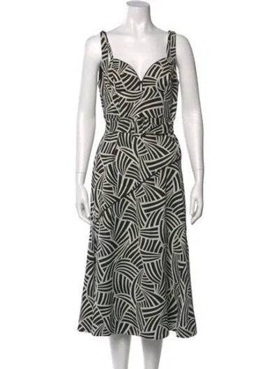 Pre-owned Alexis Printed Midi Length Dress In Black