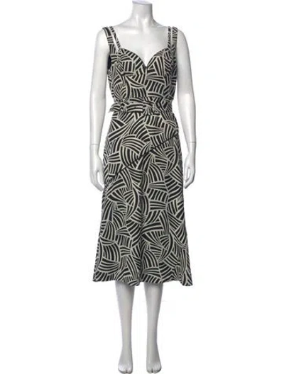 Pre-owned Alexis Printed Midi Length Dress In Black