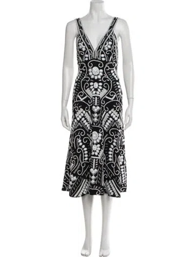 Pre-owned Alexis Printed Midi Length Dress In Black