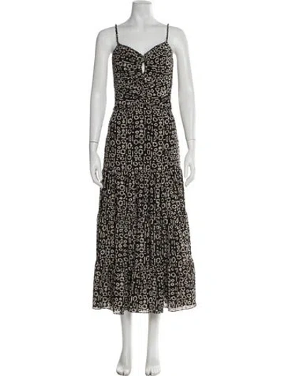 Pre-owned Alexis Printed Midi Length Dress In Black