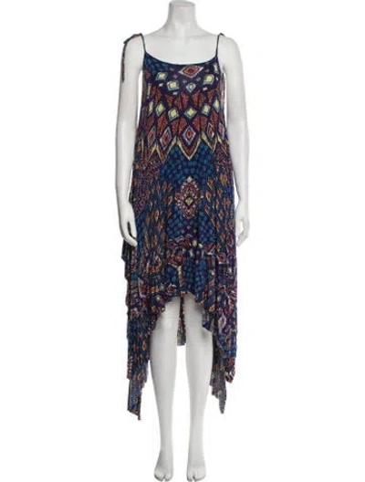 Pre-owned Alexis Printed Midi Length Dress In Blue
