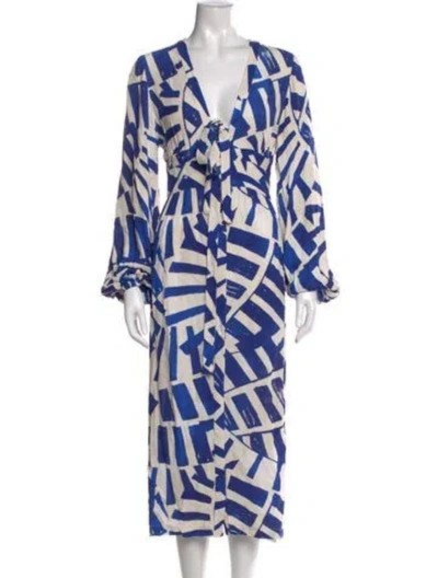 Pre-owned Alexis Printed Midi Length Dress In Blue