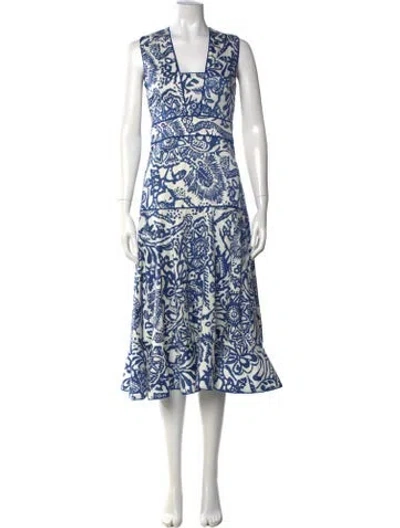 Pre-owned Alexis Printed Midi Length Dress In Blue
