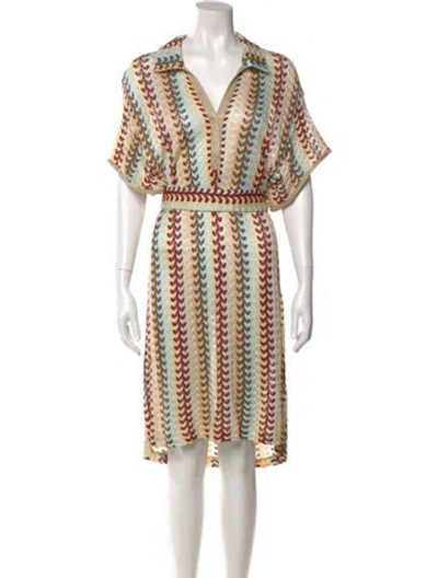 Pre-owned Alexis Printed Midi Length Dress In Brown