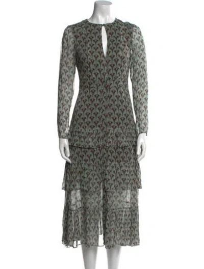 Pre-owned Alexis Printed Midi Length Dress In Gray