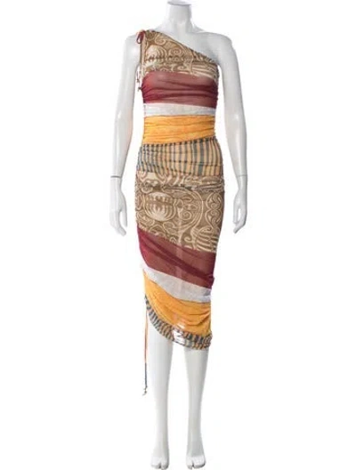 Pre-owned Alexis Printed Midi Length Dress In Neutral