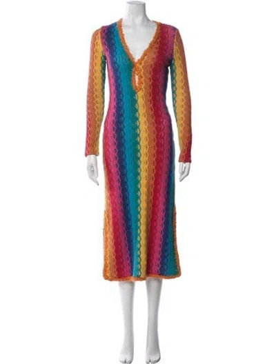 Pre-owned Alexis Printed Midi Length Dress In Orange