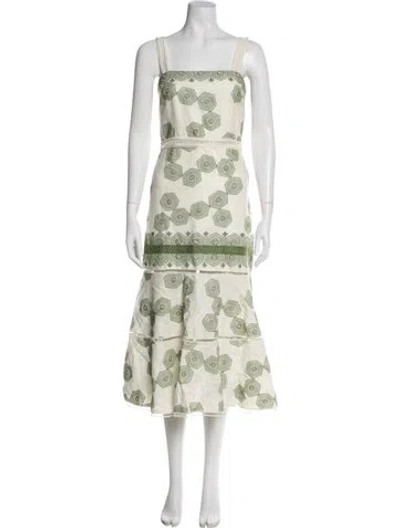Pre-owned Alexis Printed Midi Length Dress In White