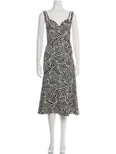 Pre-owned Alexis Printed Midi Length Dress In White