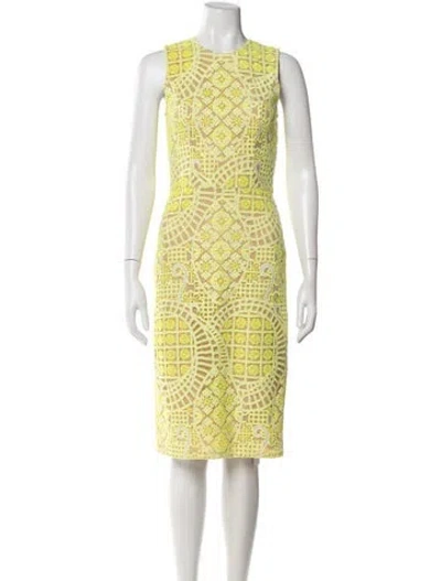Pre-owned Alexis Printed Midi Length Dress In Yellow