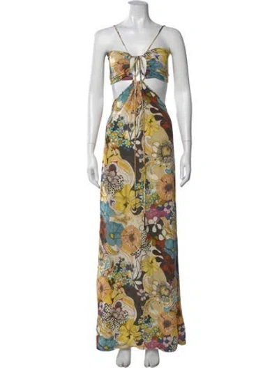 Pre-owned Alexis Printed Midi Length Dress In Yellow