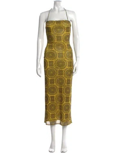 Pre-owned Alexis Printed Midi Length Dress In Yellow