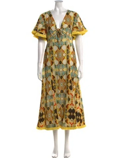 Pre-owned Alexis Printed Midi Length Dress In Yellow