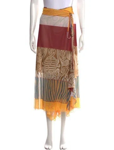 Pre-owned Alexis Printed Midi Length Skirt In Neutrals/yellow
