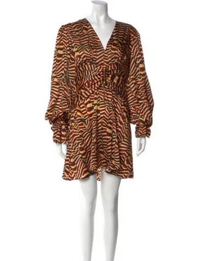 Pre-owned Alexis Printed Mini Dress W/ Tags In Brown