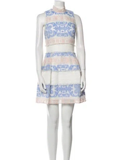 Pre-owned Alexis Printed Mini Dress In White