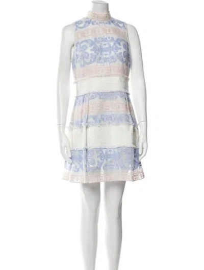 Pre-owned Alexis Printed Mini Dress In White