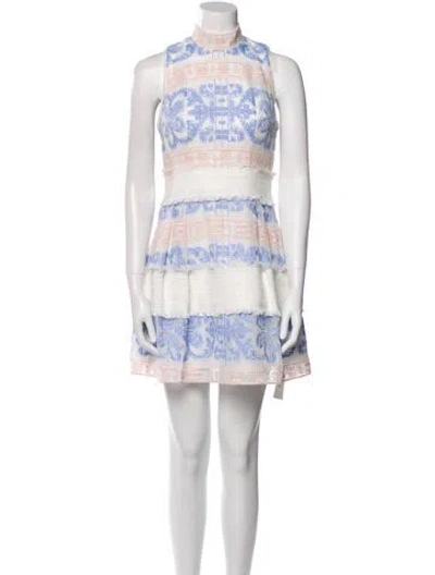 Pre-owned Alexis Printed Mini Dress In White
