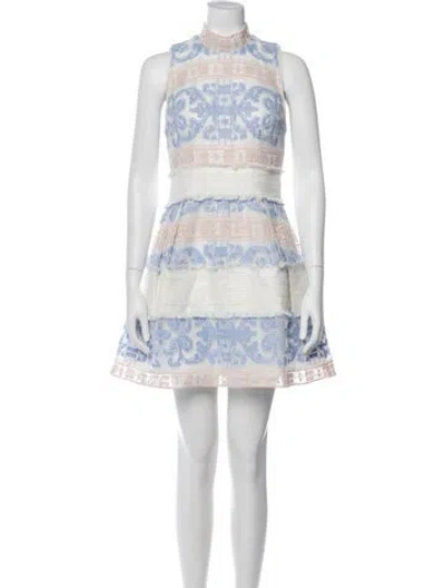 Pre-owned Alexis Printed Mini Dress In White