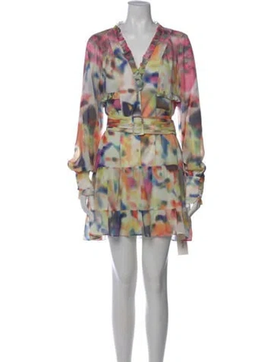 Pre-owned Alexis Printed Mini Dress In White
