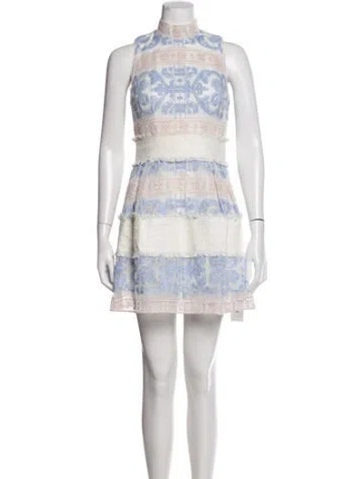 Pre-owned Alexis Printed Mini Dress In White
