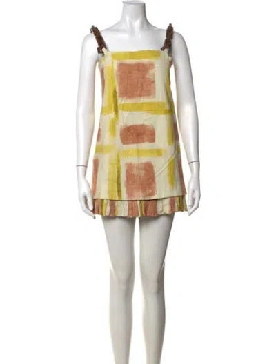 Pre-owned Alexis Printed Mini Dress In White