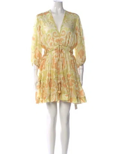 Pre-owned Alexis Printed Mini Dress In Yellow
