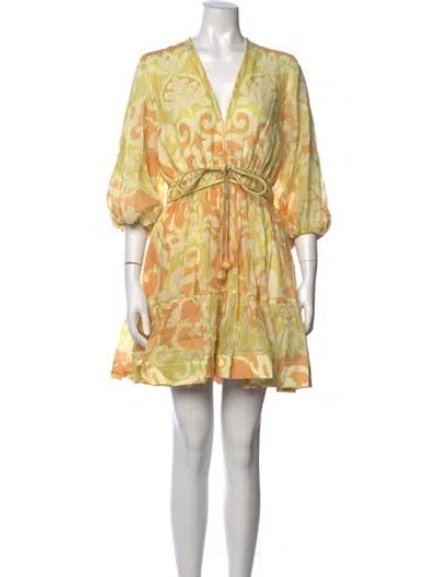 Pre-owned Alexis Printed Mini Dress In Yellow