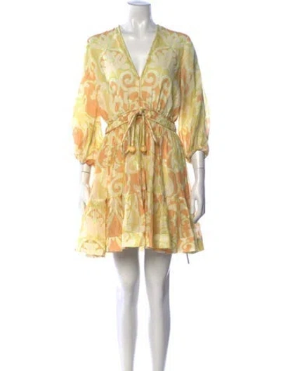 Pre-owned Alexis Printed Mini Dress In Yellow