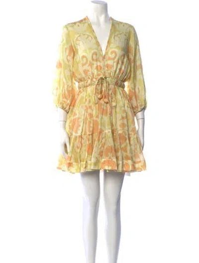 Pre-owned Alexis Printed Mini Dress In Yellow