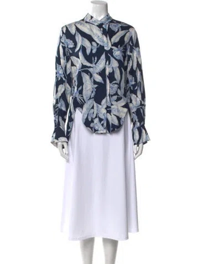 Pre-owned Alexis Printed Mock Neck Blouse In Blue