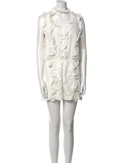 Pre-owned Alexis Printed Mock Neck Romper In White