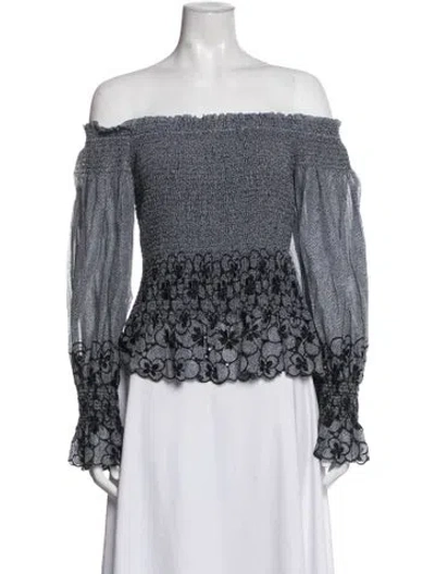 Pre-owned Alexis Printed Off-the-shoulder Blouse W/ Tags In Blue