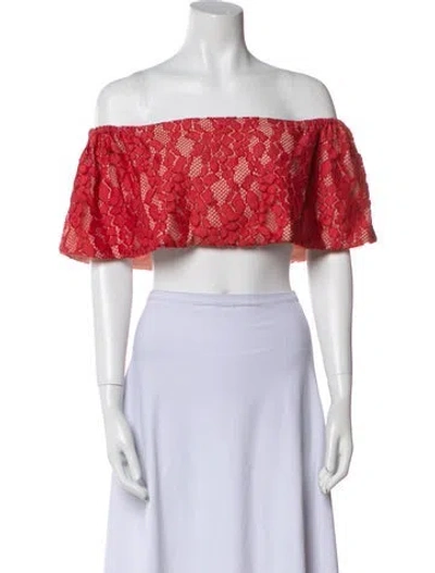 Pre-owned Alexis Printed Off-the-shoulder Crop Top In Red