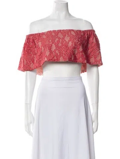 Pre-owned Alexis Printed Off-the-shoulder Crop Top In Red