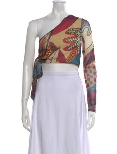 Pre-owned Alexis Printed One-shoulder Crop Top In Multi