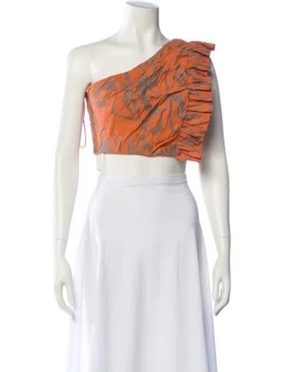 Pre-owned Alexis Printed One-shoulder Crop Top In Orange