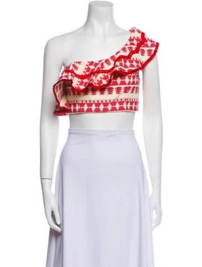 Pre-owned Alexis Printed One-shoulder Crop Top In Red