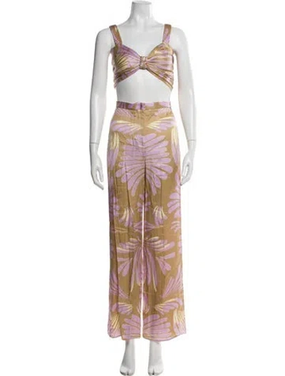Pre-owned Alexis Printed Pleated Accents Pant Set In Neutral