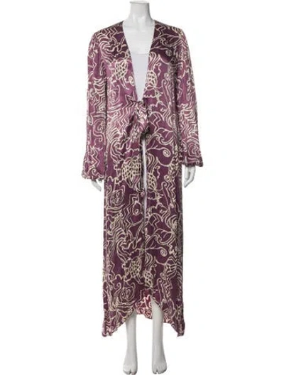 Pre-owned Alexis Printed Pleated Accents Robe In Purple