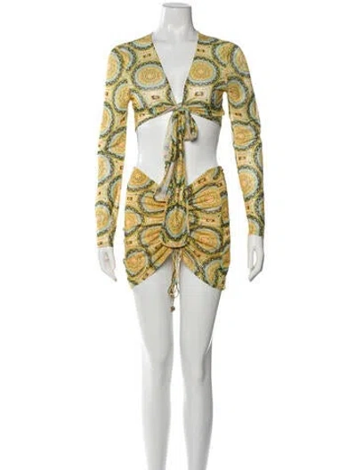 Pre-owned Alexis Printed Pleated Accents Skirt Set In Multi