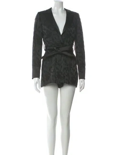 Pre-owned Alexis Printed Plunge Neckline Romper In Black