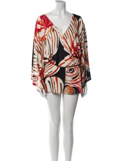 Pre-owned Alexis Printed Plunge Neckline Romper In Neutral