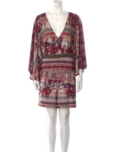 Pre-owned Alexis Printed Plunge Neckline Romper In Pink