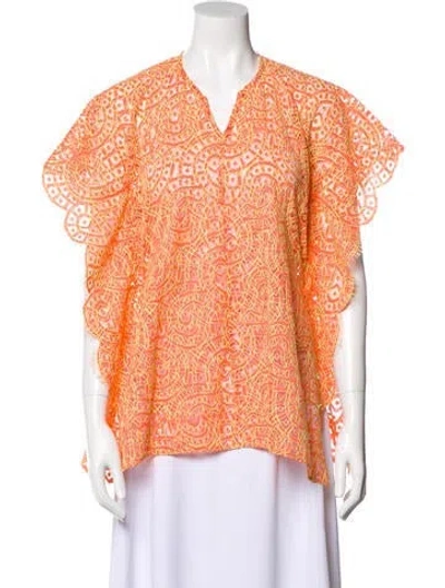 Pre-owned Alexis Printed Poncho In Orange