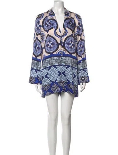 Pre-owned Alexis Printed Romper In Blue