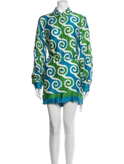 Pre-owned Alexis Printed Romper In Blue