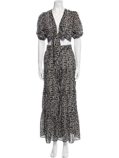 Pre-owned Alexis Printed Ruffle Embellishment Pant Set In Black